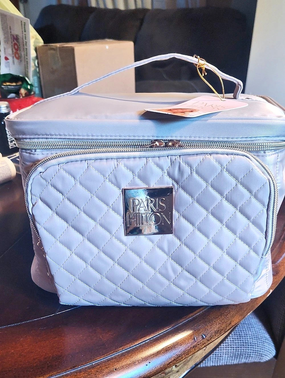 Paris Hilton Quilted Cosmetic Train Case in Cream Make-up Travel